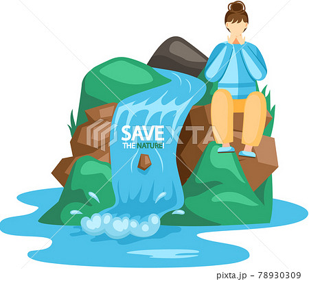 Save waterfalls ecological concept, rock and falling water, tropical river and beautiful waterfall 78930309