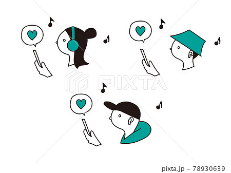 スマートフォンで音楽を聴く人々のイラストセット スマートフォンで音楽を聴く人々のイラストセット 78930639