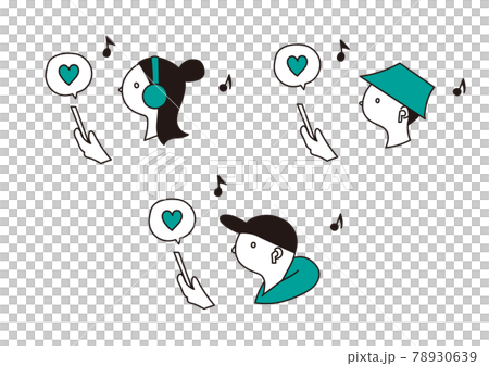 スマートフォンで音楽を聴く人々のイラストセット スマートフォンで音楽を聴く人々のイラストセット 78930639