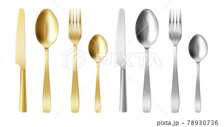 3d cutlery golden and silver fork, knife and spoon 3d cutlery golden and silver fork, knife and spoon 78930736