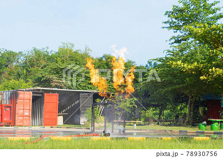 Dangerous hot burning fire gas explosion. Red fireplace and frame burning. Warm, heat and smoke. An emergency accident rescue 78930756