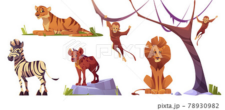 Cartoon wild animals tiger, monkeys, lion, hyena Cartoon wild animals tiger, monkeys, lion, hyena 78930982