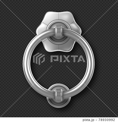 Realistic silver door knocker handle, ring knob 78930992