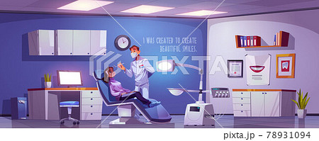 Dental room with woman sitting in chair and doctor Dental room with woman sitting in chair and doctor 78931094