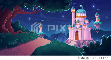 Pink Magic Castle Princess Fairy Palace At Nightのイラスト素材 Pink Magic Castle Princess Fairy Palace At Nightのイラスト素材