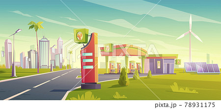 Eco gas station, green city car refueling service 78931175