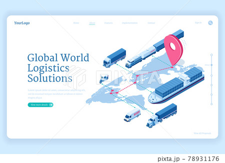 Global logistics solutions isometric landing page 78931176