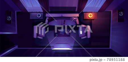 Living room with sofa and tv at night top view 78931188