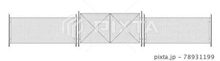Wire fence, grid with gate. Three segments fencing Wire fence, grid with gate. Three segments fencing 78931199