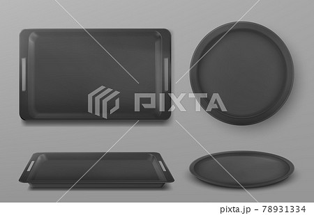 Rectangle and circle black plastic food tray 78931334