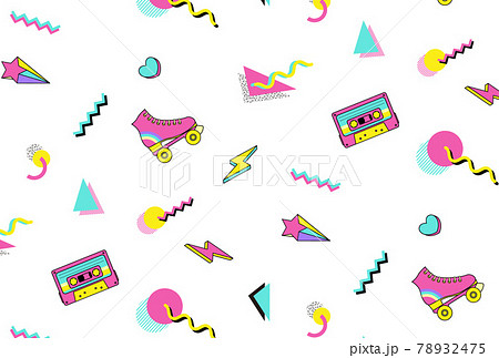 90年代風のイラストのシームレスパターン 78932475
