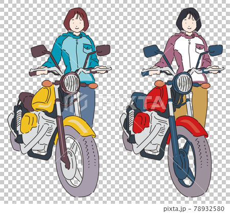 バイク ツーリング 女性 イラスト セットのイラスト素材 [78932580