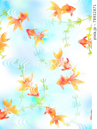 金魚と水草のパターン壁紙のイラスト素材