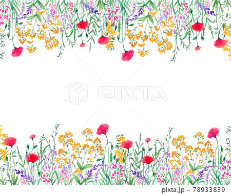 ポップで優しい色使いの北欧風オシャレな水彩画植物の白バックベクターフレームイラスト素材のイラスト素材 7339