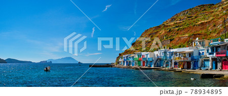 Greek fishing village Klima on Milos island in Greece Greek fishing village Klima on Milos island in Greece 78934895