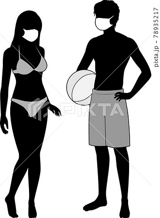 マスクをした海水浴客 78935217