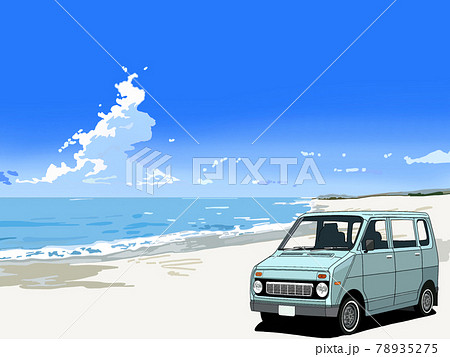 夏空ー可愛いバンでドライブ レトロのイラスト素材