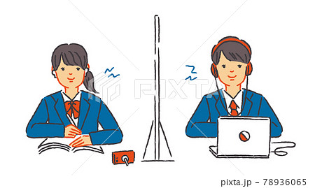 オンライン授業で自習する学生のセットイラスト 78936065