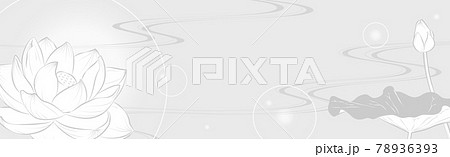 流水に蓮の花のバナーイラスト 薄墨風 のイラスト素材