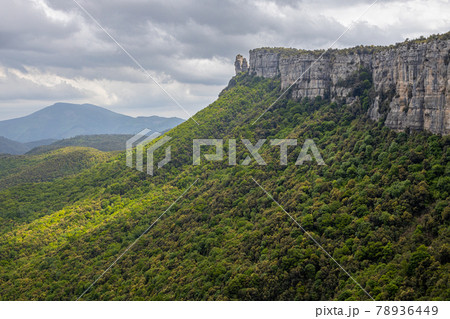 Nice valley from Spain, near village Rupit in a cloudy day 78936449