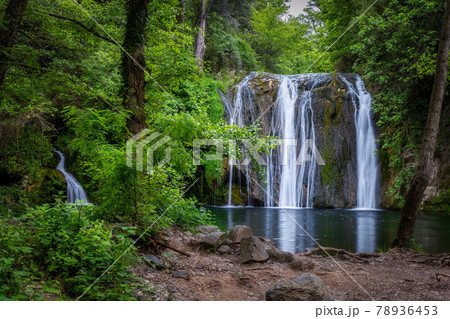 Beautiful big waterfall in Spain in Catalonia, near the small village Les Planes de Hostoles 78936453