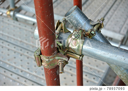 SELANGOR, MALAYSIA -NOVEMBER 10, 2016: Scaffolding connector detail at the construction site. The connector bind or tie scaffolding or safety pipe together.  78937093