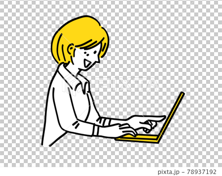 ノートパソコン 女性 仕事 シンプル イラスト 78937192