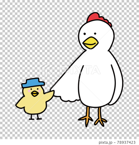 Parent and child of chicken and chick holding hands 78937423