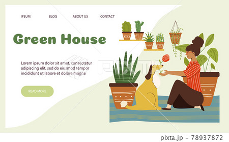 Green house webpage with woman has good time at home, flat vector illustration. 78937872