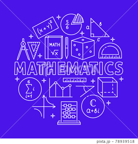 Mathematics round concept poster in line style 78939518