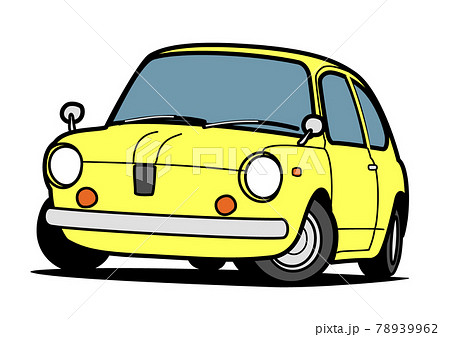 レトロな軽自動車 黄色 自動車イラストのイラスト素材