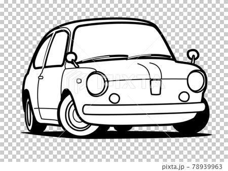 レトロな軽自動車 ぬり絵風 自動車イラストのイラスト素材