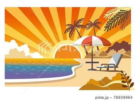 夕日の海とビーチチェアのイラスト素材 夕日の海とビーチチェアのイラスト素材 78939964