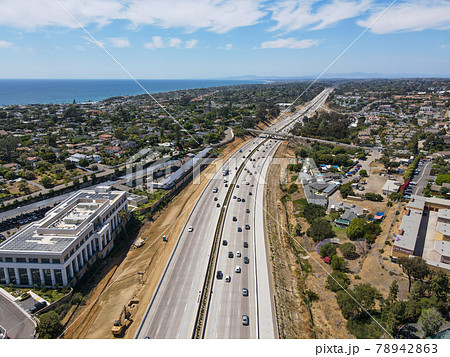 Aerial view of highway transportation with small traffi, San Diego 78942863
