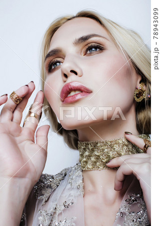 young pretty blond woman in luxury jewelry, lifestyle rich people concept 78943099