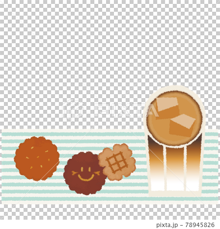 Summer Coffee Break_Ice Cafe Latte and Cookies_Light Blue Horizontal Striped Paper Napkin_Crayon Touch 78945826
