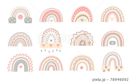 Boho cute rainbow vector in pastel colors. Baby absract rainbows 78946092