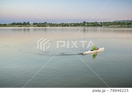 evening canoe paddling in Colorado evening canoe paddling in Colorado 78946225