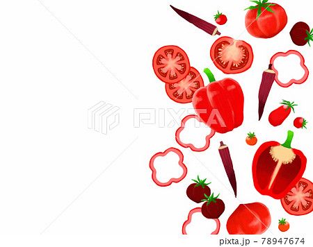 赤色の夏野菜のイラストフレームのイラスト素材