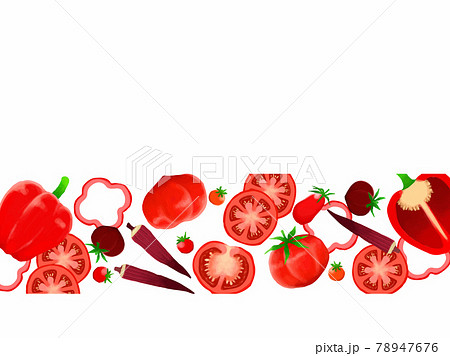 赤色の夏野菜のイラストフレームのイラスト素材