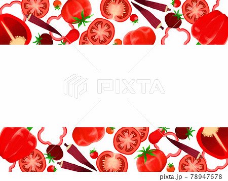 赤色の夏野菜のイラストフレームのイラスト素材