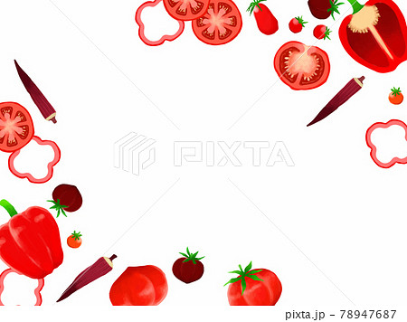 赤色の夏野菜のイラストフレームのイラスト素材