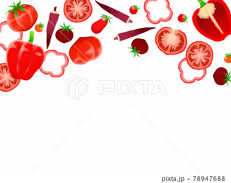赤色の夏野菜のイラストフレームのイラスト素材 7476