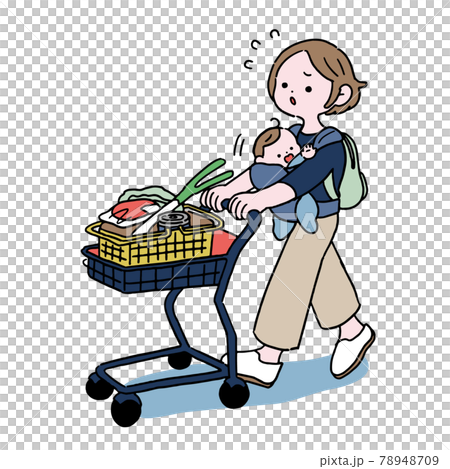 A housewife who goes shopping with a baby in a cart A housewife who goes shopping with a baby in a cart 78948709