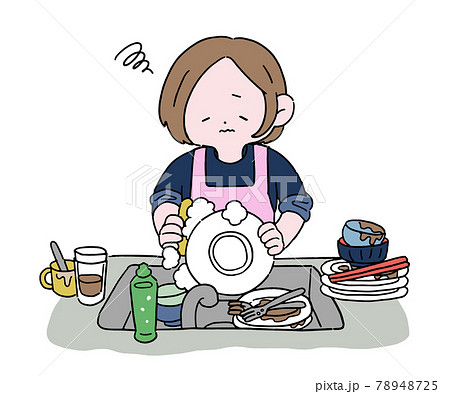 食器洗いをめんどくさがる主婦　困り顔 78948725