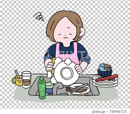 食器洗いをめんどくさがる主婦　困り顔 78948725
