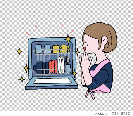 A housewife who is happy to do housework in a dishwasher A housewife who is happy to do housework in a dishwasher 78948727
