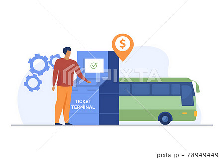 Man buying bus ticket via terminal Man buying bus ticket via terminal 78949449