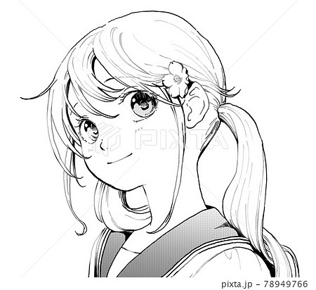 Monochrome Illustration Of A Girl With Pigtails Stock Illustration