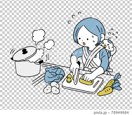 一個簡單的家庭主婦,背著孩子匆匆做飯 一個簡單的家庭主婦,背著孩子匆匆做飯 78949984